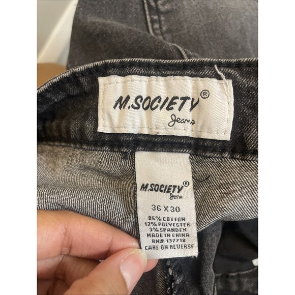 M.Society Jeans Men's 36x30 Black Light Wash Skinny Fit Stretch Denim - Picture 8 of 9